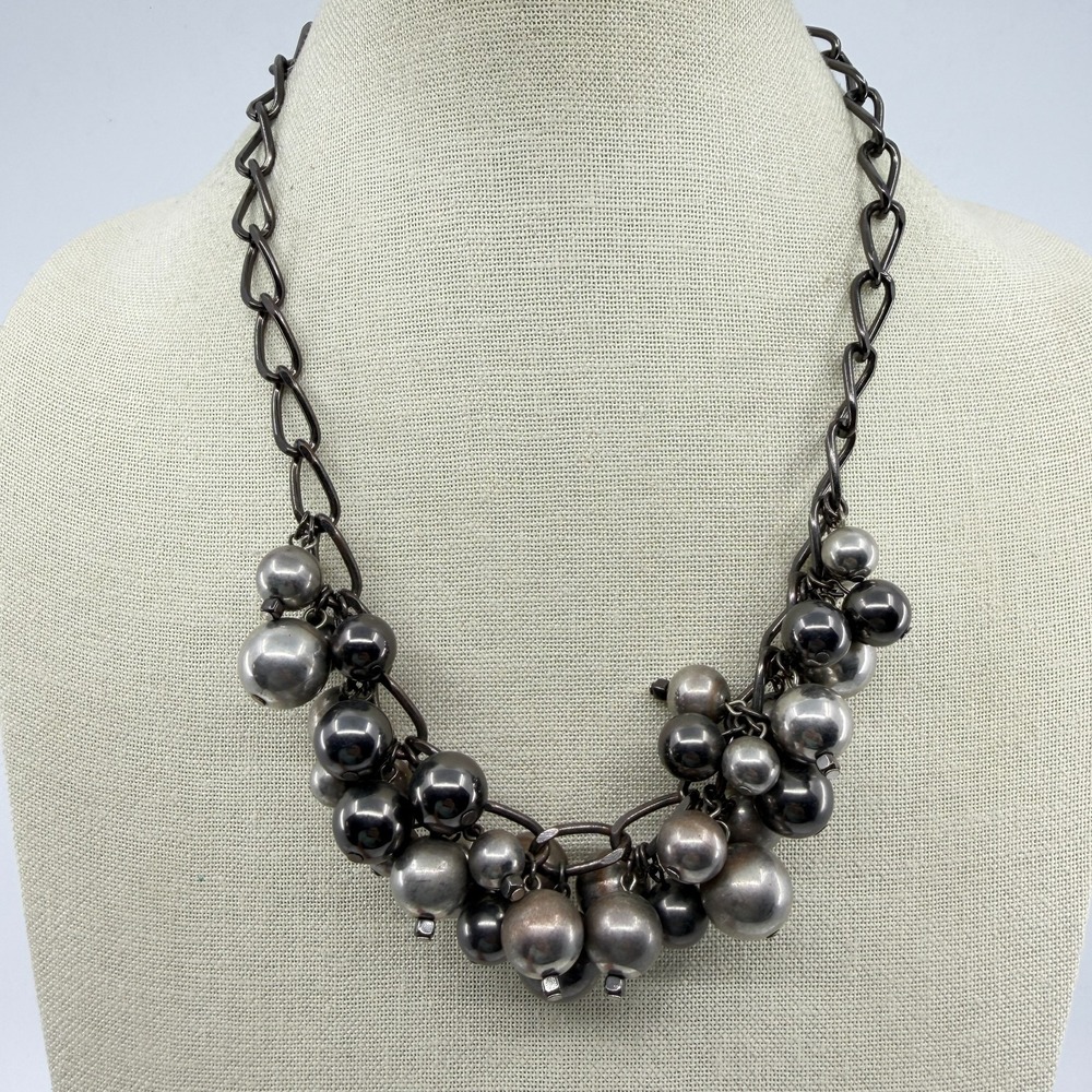 Statement Gunmetal Tone Cluster Bead Bib Necklace Chunky Boho Festival Layering